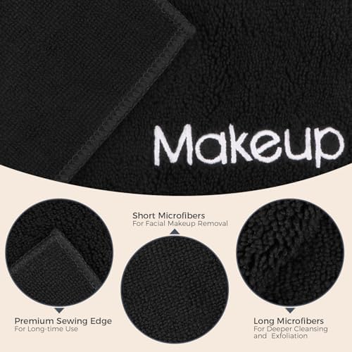 GLIMGLINT Makeup Remover Wash Cloths 5 Pack – Soft Black Makeup Towels