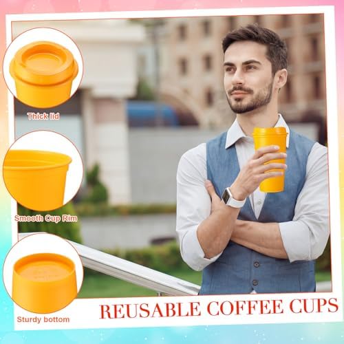Honeydak 45 Pack 16 oz Reusable Coffee Cups with Lids Water Bottle Iced Coffee Travel Mug Reusable Portable Plastic Tea Tumblers Bulk for Hot and Cold Drinks Birthdays Party (Classic,Rich Colors)