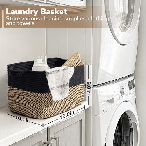 Goodpick Cube Storage Bins - Towel, Book, Cloth, Shoes, Closet Shelf Woven Baskets for Office, Baby Laundry, Toys, 13''x10''x9'' (Pack of 3)