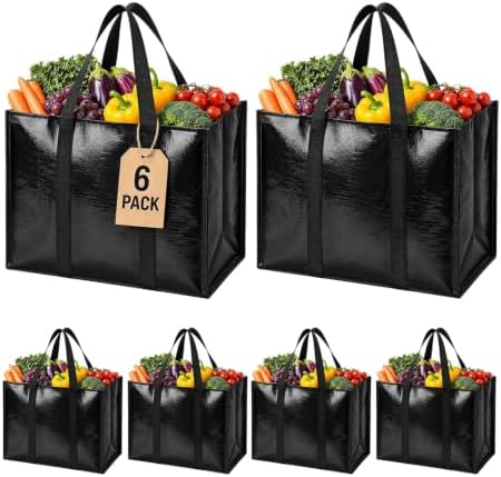6 Pack Reusable Grocery Bags with Handles Waterproof Shopping Tote Bags