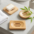 3PCS Bamboo Soap Holder Wooden Soap Dishes for Bathroom, Natural Soaps Dish Self-Draining Bar Soaps Holder Set (Round, Square, Rectangle) for Shower, Sink, Bathtub, and Home Accessories