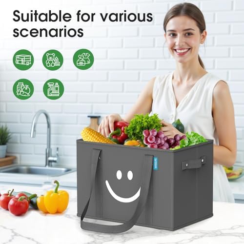 Reusable Grocery Bags 4 PCS, Sturdy Handles & Bottom to Stands Upright