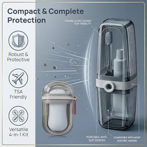 Toothbrush Travel Case Kit 6 in 1 Toothbrush Holder and Rinse Cup TSA Approved Portable Toiletry Organizer for Business Trip Traveling Gym Camping,Includes 2 Cups, Soap Case & 2 Brush Covers