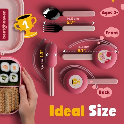 Bentoheaven Kids Utensils Set with Case, Reusable Fork & Spoon, Cats