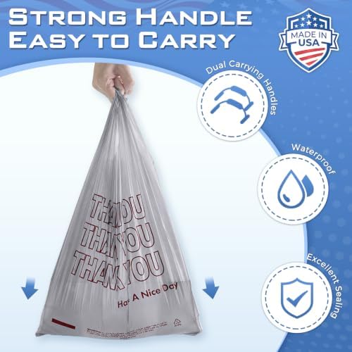 Fuxury Grey Plastic Thank You Shopping Bags Recyclable (1000 Count)
