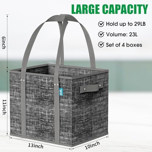 Fab totes Reusable Grocery Bags, Large Foldable Shopping Tote Bags with Reinforced Handles & Hard Bottom,4 Pack,Black