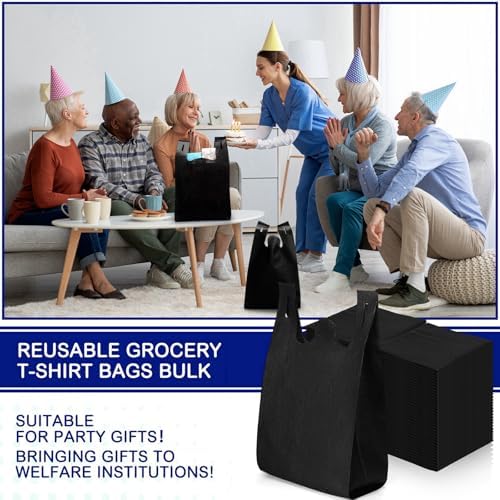 Windyun Large Grocery T-shirt Bags Bulk Reusable Non Woven Shopping Bag Foldable Gift Tote with Handle, 20.5x11x5.5 Inch