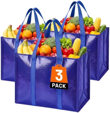 Reusable Grocery Bags, Waterproof & Foldable Shopping Bags Stand Upright