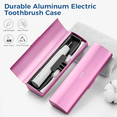 Aluminum Electric Toothbrush Travel Case, 2 in 1 Travel Toothbrush Holder for Oral B/Oral-B Pro 1000 1500 5000 and Most Electric Toothbrush for Traveling, Removable Silicone Liner-Pink