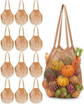 Eccliy 12Pcs Reusable Cotton Mesh Grocery Bag with Handle, Coffee, 10 in