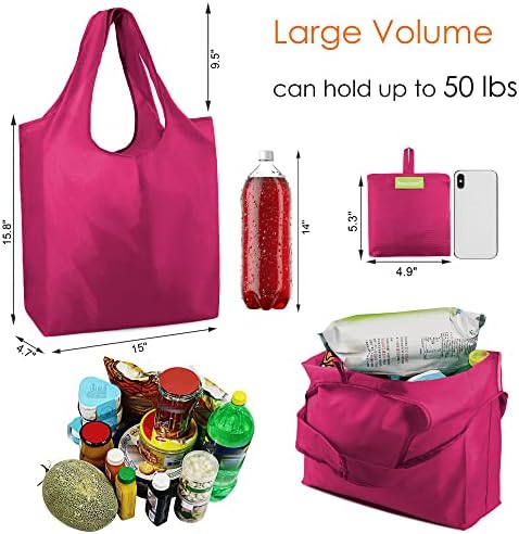 BeeGreen Cerise Reusable Grocery Bags Wholesale Reusable Kitchen Bags Bulk Foldable-Machine Washable with Zipper Storage Pouch 50 Packs