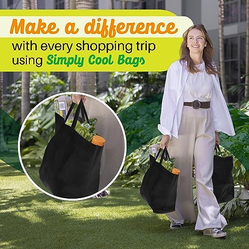 Simply Cool 50 Pack Reusable Grocery Bags, Large Tote Bags Bulk, Black