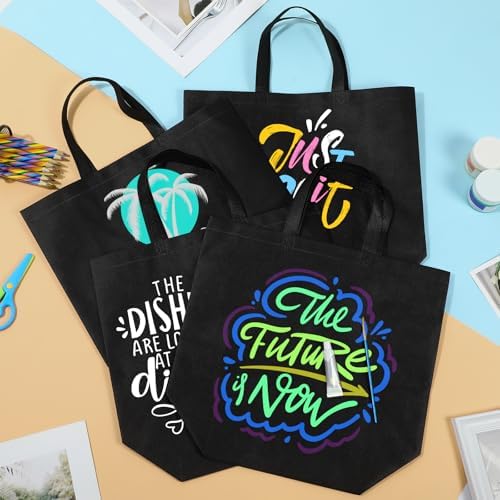 50 Pcs Reusable Tote Bag with Handles Bulk Extra Large Non Woven Grocery Shopping Bags for Boutiques Retail Store(Black)