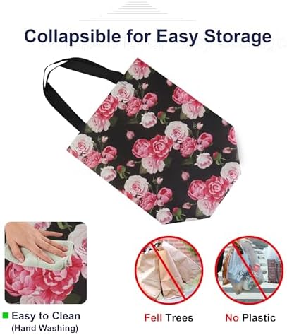 BeeGreen Flower Reusable Shopping Bags For Groceries 6 Pack- Large Foldable Tote Bags- Strong Handles for Heavy Groceries, Perfect for Supermarket, Farmers Market, and Storage Organization