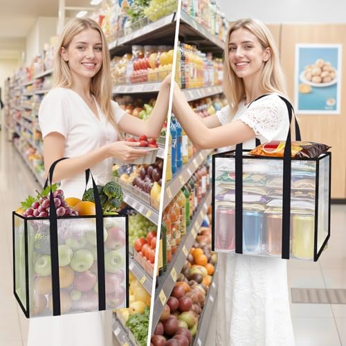 Reusable Grocery Bags, Clear Shopping Bags, 4 Pack, 33L