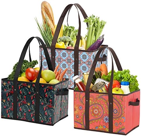 Foraineam Reusable Grocery Bags Set Durable Heavy Duty Tote Bag Collapsible Grocery Shopping Box Bag with Reinforced Bottom