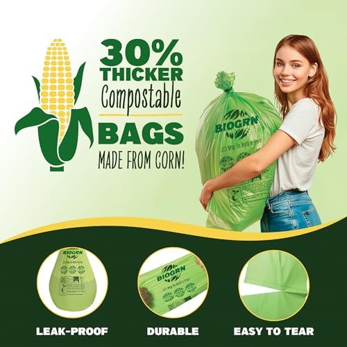 30-33 Gallon Compostable Trash Bags Flat-Top 30 Bags Heavy Duty1.57 Mil, 124.92 Liter Large Lawn and Yard Waste Bag green for Outdoor Garden ASTM D6400, US BPI and OK Compost Home Certified