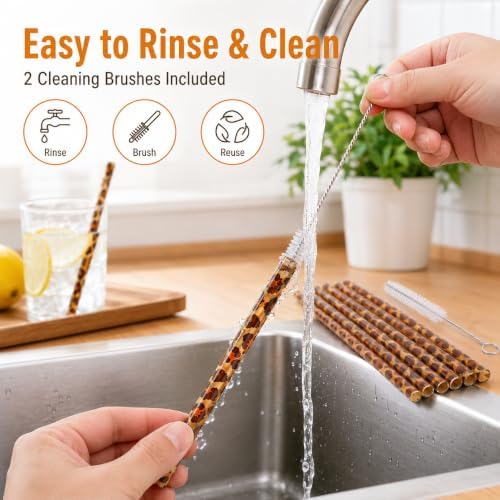 50 Pcs Reusable Leopard Straws, Plastic Cheetah Animal Straws and Cleaning Brush for Women Tumblers Drinking Safari Wild Birthday Party