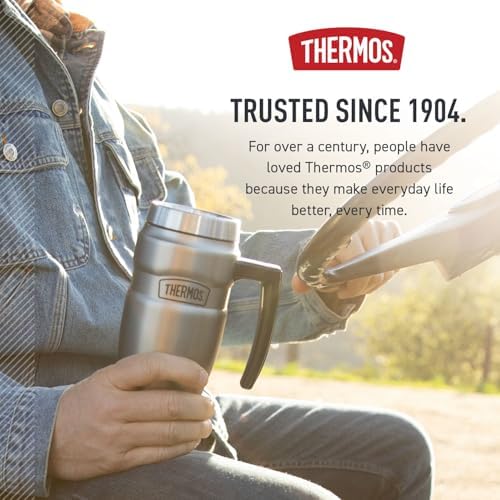 THERMOS Stainless King Vacuum-Insulated Travel Mug with Handle - 16oz, Rustic Red, Thermos Tumbler for Hot/Cold Drinks, Leak-Proof & Sweat-Proof Stainless Steel Coffee Mug with Lid (Pack of 4)