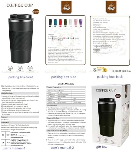 YINJOYI 17oz Travel Coffee Cups Insulated Mug Thermal Tumbler to Go with Lid Leak Proof Reusable Stainless Steel Coffee Mug Spill Proof for Hot and Iced Cold Drinks (White, 510ml)