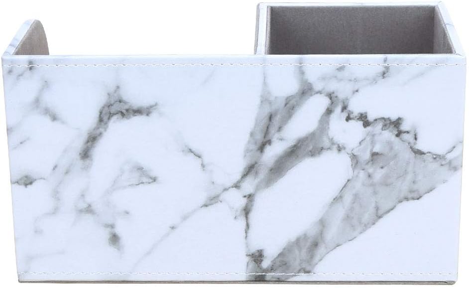 KINGFOM Desk Organizer Office Supplies Caddy Pu Leather Multi-function Storage Box Pen/Pencil,Cell phone, Business Name Cards Remote Control Holder Gray Marble