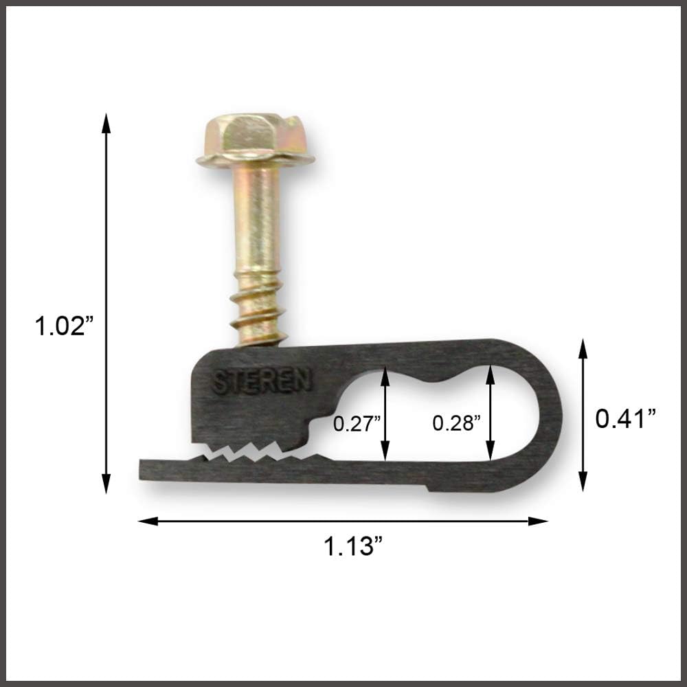 STEREN Coaxial Cable Clips - Cable Holder - Siding Clips for Hanging - Cord Holder for Desk - Cable Clamps - Cord Clip - Wire Organizer Clips - Tv Mount Screws (Black, 100 Count - Dual Screw)