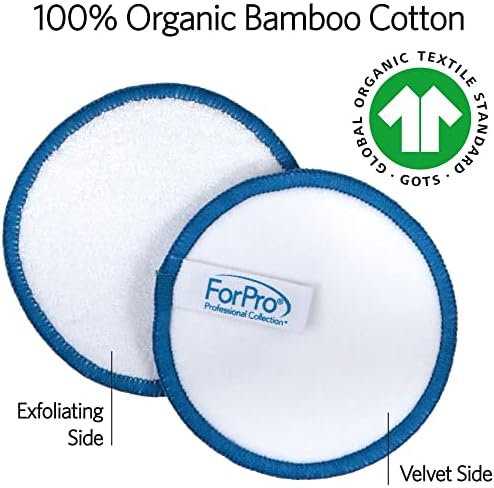ForPro Professional Collection Expert Reusable Cotton Rounds (20 Pack), 100% Organic and Bamboo Makeup Remover Pads, Includes Drawstring Laundry Bag and Storage Container