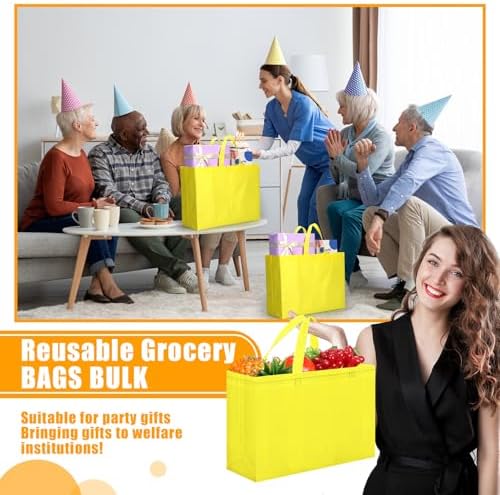 Windyun Reusable Grocery Bags Large Non Woven Shopping Bags with Handles Foldable Portable Tote, 16x6x12 Inch