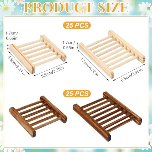 Sawysine 50 Pcs Bamboo Soap Holder Self Draining,Charcoal and Wood Color
