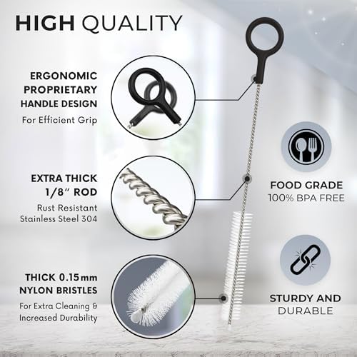 Buenalife Heavy Duty Cleaning Brushes Set of 8 - Extra Long Straw Cleaners for Metal and Plastic Reusable Drinking Straws, to Clean Small Spaces, Sippy Cups, Water Bottles - Sturdy Hard Brush Bristles