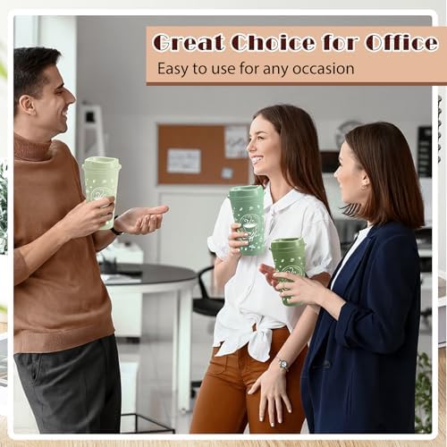12 Sets Reusable Coffee Cups with Lids, 16oz, Green Series