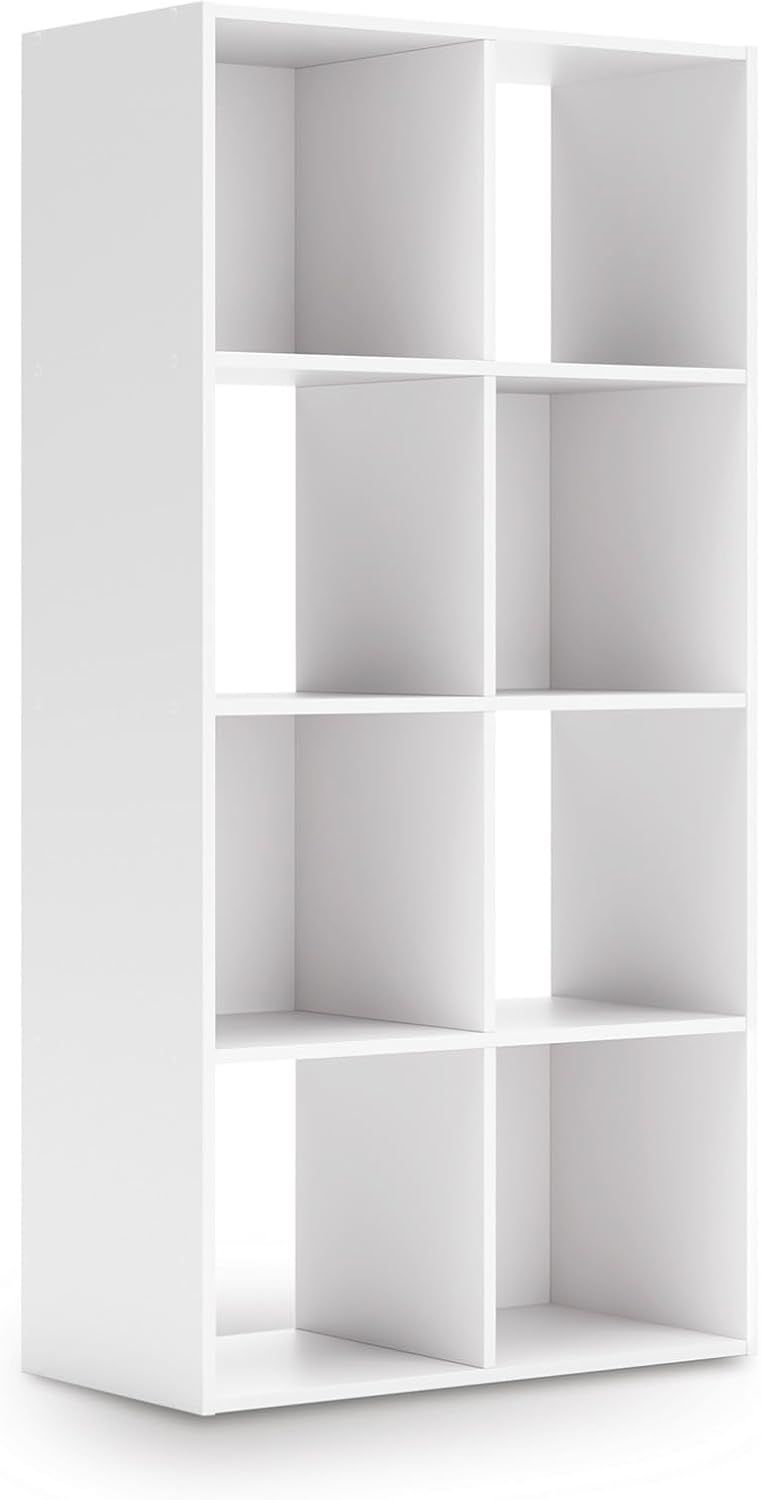Signature Design by Ashley Onita Contemporary 8 Cube Organizer for Storage, Fits 10.5" by 10.5" by 11" H Storage Bins, Wood, 47.05" Tall, White Finish