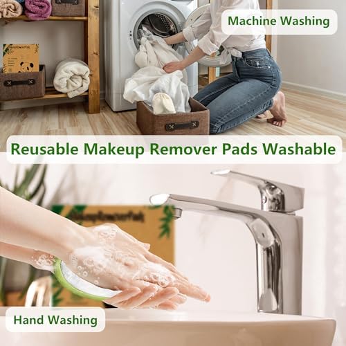 20 Pack Reusable Makeup Remover Face Pads with Laundry Bag Washable Soft and Comfortable Cleaning Face Skin,Washable Bamboo Cotton Rounds (White)