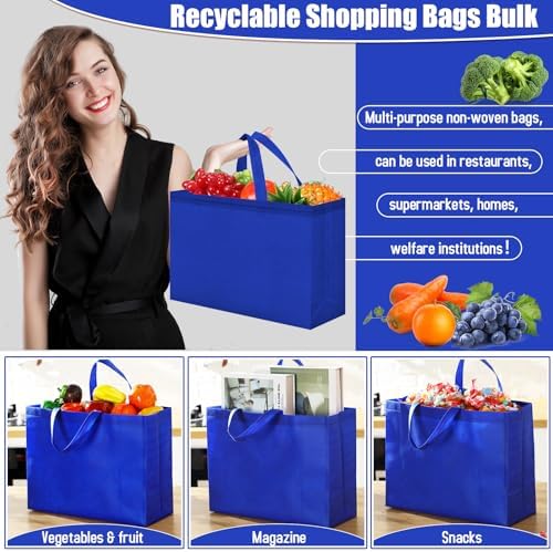 Windyun Reusable Grocery Bags Large Non Woven Shopping Bags with Handles Foldable Portable Tote, 16x6x12 Inch