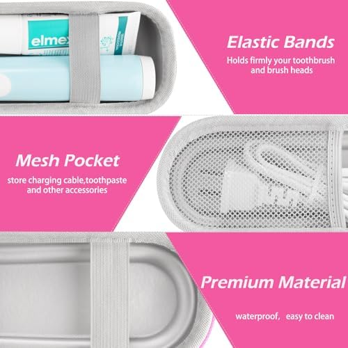 Toothbrush Travel Case for Oral B/Oral-B Pro 1000 1500 5000 7000 & Philips Sonicare 4100 1100 5300 5100 6100/iO Electric Toothbrush, Hard Protective Storage Bag (Pink)