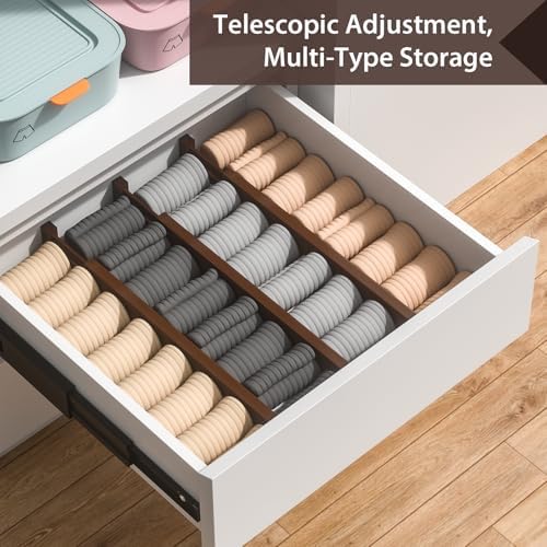 DUCOO 4 PCS Drawer Divider, 17"-22" Adjustable Bamboo Drawer Dividers Organizers, 2.3" High Expandable Separators for Kitchen, Clothes, Dressers, Home, Office, Mocha