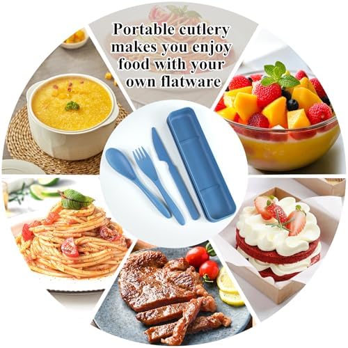 4 Sets Reusable Utensils Set with Case, Travel Utensils with Case, Reusable Utensils for Lunch Box Accessories, Portable Knife Fork and Spoon Lunch Utensils Set for Travel Daily Use