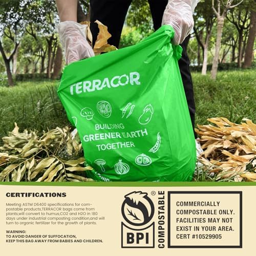 13 Gallon Compostable Trash Bags,50 Count, Heavy Duty Tall Kitchen Food Scrap Waste Bag,Certified BPI and ASTM D6400 Standard