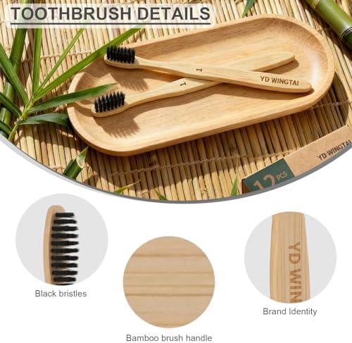 Bamboo Toothbrushes Wooden 12pack Natural Organic Charcoal Brush