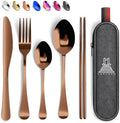 Taplord Portable Travel Silverware Set With Case, Includes 5 Pcs of Travel Utensils With Case, Stainless Steel Flatware Set For Camping, Easy to Travel, Lightweight (Rose Gold)