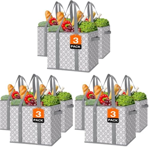 WISELIFE Reusable Grocery Bags [9 Pack],Large Grocery Tote Bag Water Resistant Shopping Bags Foldable Grocery Bag for Clothes,Shoes and Picnic