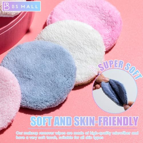 BS-MALL 6 Pcs Reusable Makeup Remover Pads with Round Box - Soft Micellar Water Wipes for Eye Shadow & Facial Cleansing - Gentle for All Skin Types - Perfect Women Gifts
