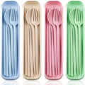 ELANE 4 Sets Reusable Travel Utensils Set with Case,Camping Cutlery Set Reusable Cutlery Set with Case,Utensil Sets for Lunch Picnic Daily Use Outdoor