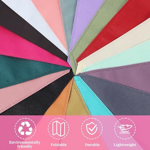 36 Pack Non-Woven Tote Bags, 18 Assorted Colors (2 per Color), Reusable Grocery Bags for Shopping, Crafts, Events, Bulk