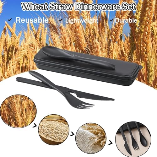 Wheat Straw Travel Utensils 2pk Knife Fork Spoon Cutlery with Storage Case