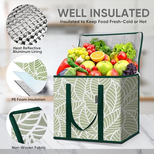 BALEINE Insulated Reusable Grocery Bags with Zippered Top, Large Cooler Bag