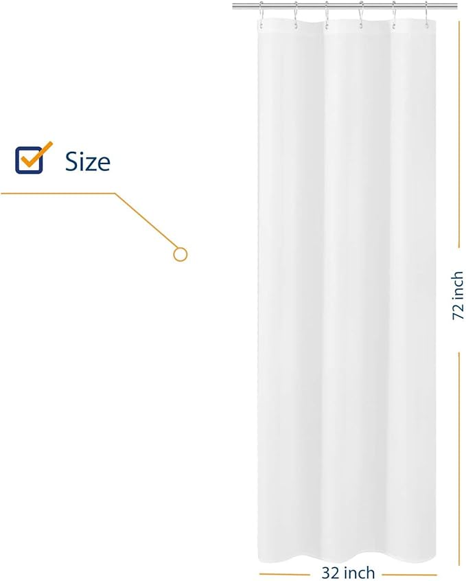 N&Y HOME Small Stall Shower Curtain Liner Fabric 32" W x 72" L inch Narrow Size, Hotel Quality, Washable, Water Repellent, White Bathroom Curtains with Grommets, 32x72