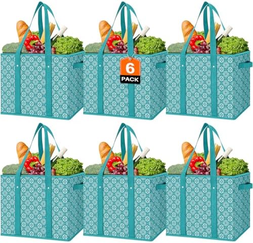 Reusable Grocery Bags 6 Pack, Foldable & Water Resistant Shopping Bags