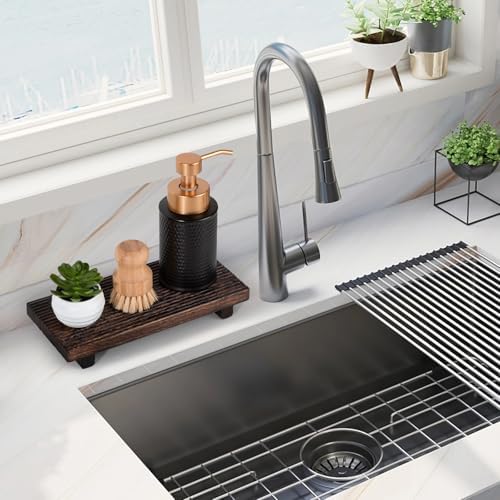 Bathroom Tray Farmhouse Decor Kitchen Soap Holder, 10" * 4.5" Dark Brown