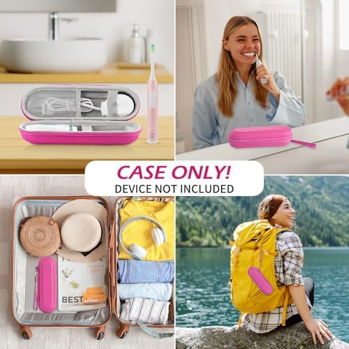 Toothbrush Travel Case for Oral B/Oral-B Pro 1000 1500 5000 7000 & Philips Sonicare 4100 1100 5300 5100 6100/iO Electric Toothbrush, Hard Protective Storage Bag (Pink)
